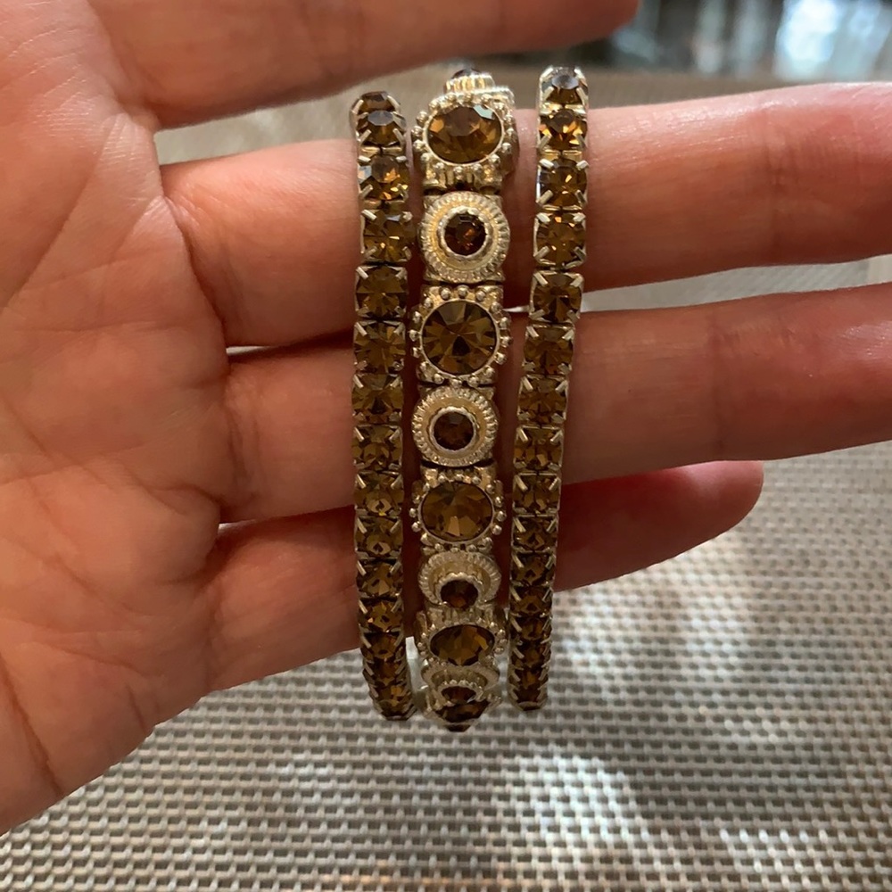 Silver stretch bracelets with brown stones